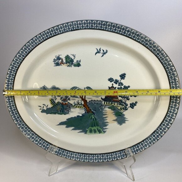 Wood & Sons Large Platter Pekin Blue Willow Gold Trim England SemiPorcelain 1907 - Picture 9 of 16